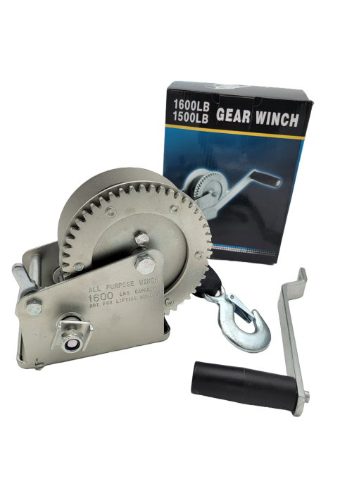 Marine Boat Trailer Winch - 1600lbs Capactity - 2" Grey Strap