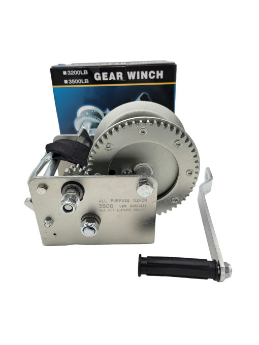 Marine Boat Trailer Winch HD - 3500lbs Capacity - 3" Grey Strap - 2 Speed - Shift Lock - Image 2