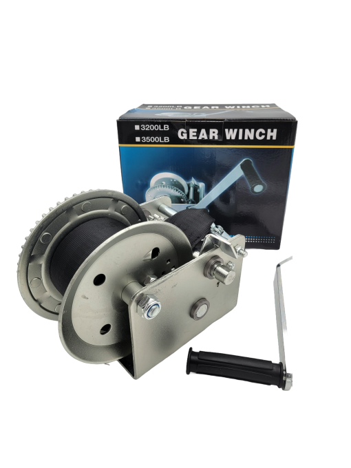 Marine Boat Trailer Winch HD - 3500lbs Capacity - 3" Grey Strap - 2 Speed - Shift Lock - Image 3