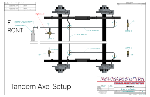 Hydrastar  10K  Axles, 8 Lug Dual Wheel, Tandem Axle Trailer Hydraulic Drum Brake Kit {E10KD-T} - Dexter Axle / Lippert - Image 6