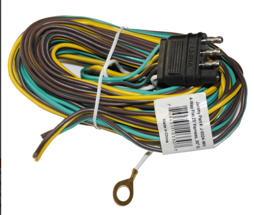 4 Way Flat Wiring Harness, 35 Foot, 30" Ground, (Brown, Green, Yellow, White)