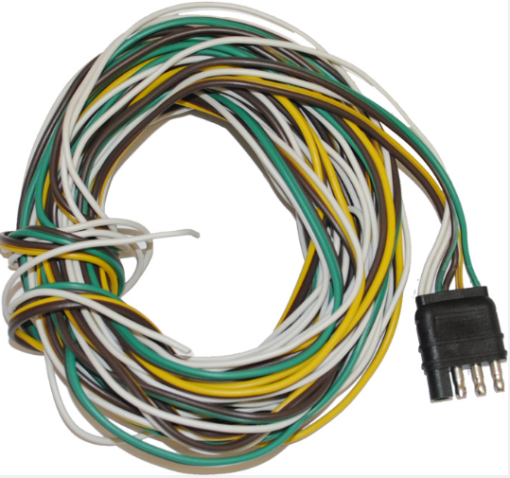 4 Way Flat Wiring Harness, 35 Foot, Full Length Ground, (Brown, Green, Yellow, White)