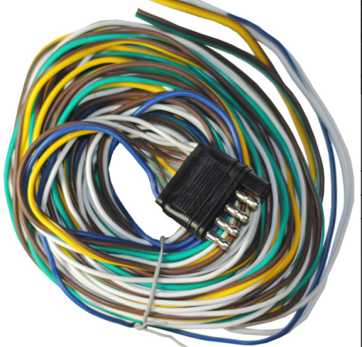 5 Way Flat Wiring Harness, 35 Foot, Full Ground, (Brown, Green, Yellow, Blue, White)