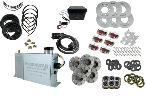 Hydrastar Marine  7K Axles, 8 Lug Slip Over Rotor, TRIPLE Axle, Complete Trailer Disc Brake Conversion Kit - Grease Lube Applications